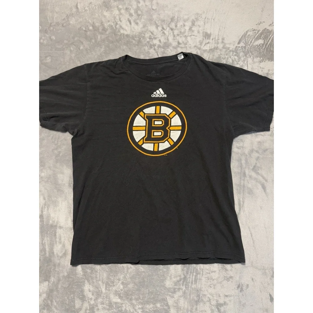 Adidas T-Shirt Men Large Black Boston Bruins Hockey NHL Short Sleeve Shirt